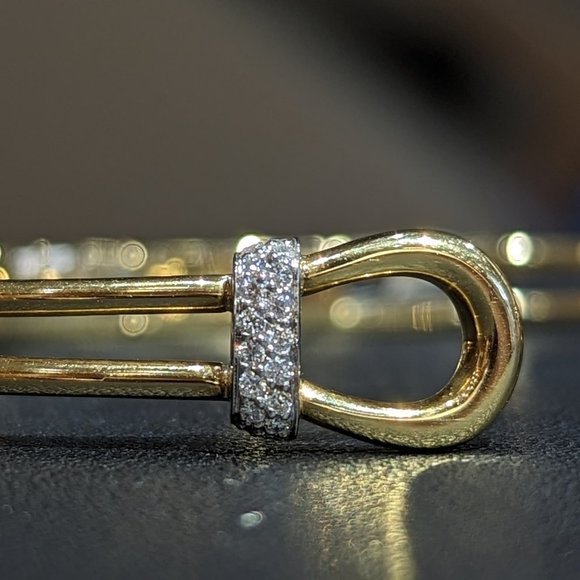 Roberto Coin 18K Yellow & White Gold Classique Parisienne Cheval Diamond Bangle - Picture 2 of 6